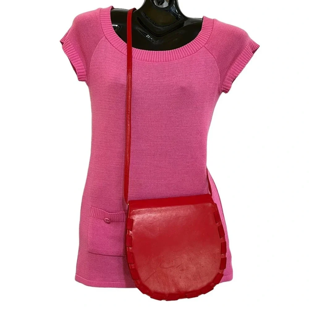 Valentino Garavani Vintage Red Leather Suede Whipstitch Luxury Saddle Bag - Picture 2 of 16